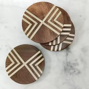 Premium Wooden Coaster Set for Beverage Cup <b>Protection</b> and Elegant Coffee <b>Table</b> Decoration Styling - Product Image 1