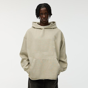 French Terry Oversized Distressed Breathable Heavyweight Custom Logo Blank Drop Shoulder Raw Hem 100% Cotton Hoodies Men - Product Image 1