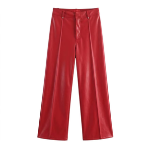 casual trousers zipper <b>fly</b> <b>women's</b> pants <b>Women</b> Baggy Leather pants Breathable Summer Woven Mid Waist Flat Front Zipper <b>Fly</b> Full - Product Image 6
