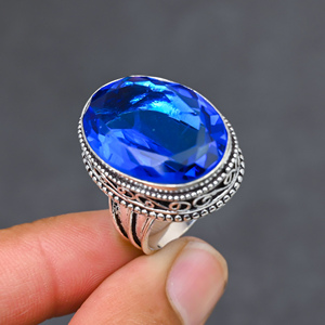 Magnifique bague tendance en topaze bleue de Londres, en argent sterling 925 massif, bijoux faits à la main, vente en gros directe d'usine - Product Image 4