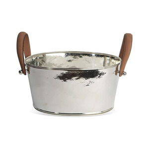 Luxury Hammered Stainless Steel Oval <b>Ice</b> Bucket With Leather Handles Premium Champagne Wine Party Beverage Tub For Wedding - Product Image 2