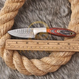 Cuchillo de Caza Hecho a Mano de Acero de Damasco, Hoja de Punta Caída, Mango Rojo, Cuchillo de Supervivencia para Bushcraft y Camping - Product Image 5