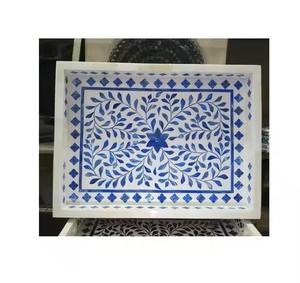 Bandeja de servir con incrustaciones de hueso para mesa de comedor, decoración del hogar, bandeja decorativa hecha a mano para mesa de café, proveedor mayorista - Product Image 1