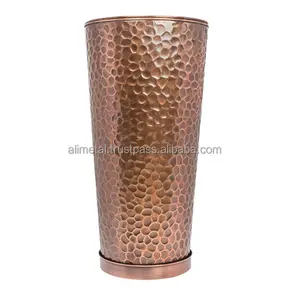 Large Outdoor Planters Potter Tall Planter with Tray Indoor Copper Flower Pots Decorative Weather Resistant Garden Urn Deck