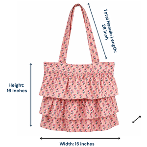 Blush Pink Floral Print Tiered Ruffle Cotton Tote Bag with <b>Shoulder</b> <b>Straps</b> Lightweight Handmade Eco-friendly Travel Shopping Bag - Product Image 2