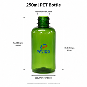 ขวด PET ทรงกระบอกแบบกำหนดเอง ขนาด 250 มล. สีเขียวใส สำหรับใส่สบู่ล้างมือ พร้อมฝาเกลียวขนาด 28 มม. สำหรับสบู่เหลว ผลิตในเวียดนาม - Product Image 2
