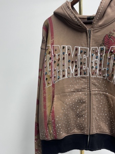 Custom Unisex Zipper Hoodies Cropped Jacket <b>French</b> Terry Sweatshirts Blank Double Zip up <b>Vintage</b> Acid Wash Distressed Hoodies - Product Image 2
