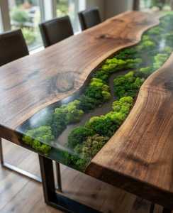 Emerald River Wooden Moss Dining <b>Table</b> Luxury Live Edge <b>Epoxy</b> <b>Table</b> Handmade Nature Inspired Modern Rustic Furniture Design - Product Image 4