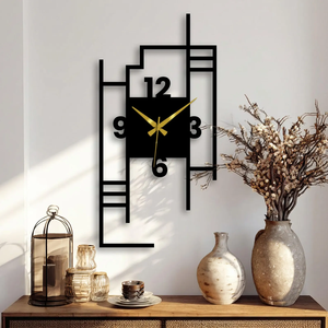 Modern Geometric Metal Wall <b>Clock</b>, Abstract Minimalist Black Steel, Silent Designer Decor - Product Image 5