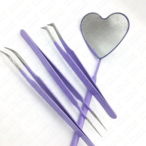 Fast Shipping Eyelash Extension Tweezers & Mirror Set, Solid Color Stainless Steel Lash <b>Tools</b> Wholesale Price With Custom Logo - Product Image 4