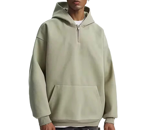 Sweat-shirt en molleton à capuche surdimensionné pour homme, fermeture éclair quart de tour, couleur unie, coupe classique, vêtement d'automne - Product Image 1