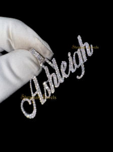 925 Solid Silver Custom Cursive Dainty <b>Name</b> Plate <b>Necklace</b> Personalized Iced Moissanite Diamond Big <b>Pendant</b> Fine <b>Pendants</b> Charms - Product Image 2