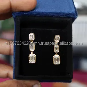 <b>Emerald</b> Cut Lab Grown Diamond Earrings in Yellow Gold, Luxury Elegant <b>Stud</b> Earrings for Women, Bridal Anniversary Wedding Gift - Product Image 2