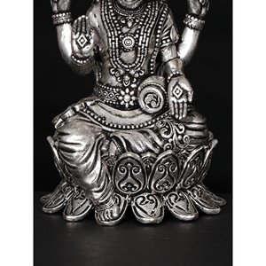 Escultura pequeña de Latón chapado en plata Superfina de 4 pulgadas de la diosa Lakshmi bendición iconografía India - Product Image 1