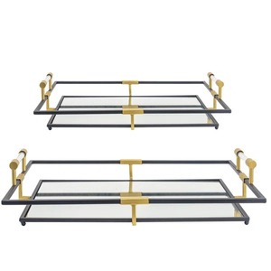 Modern Rectangle Metal Storage <b>Tray</b> With Gold Accents Double Tier Stackable Design For Table Use - Product Image 5