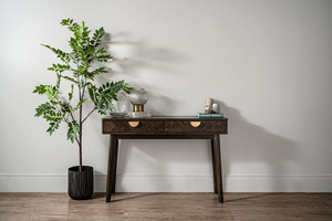 Mid Century Minimalist Modern Solid Wood Console <b>Table</b> with 2 Drawers Curved <b>Edge</b> Design Entryway <b>Table</b> - Product Image 4