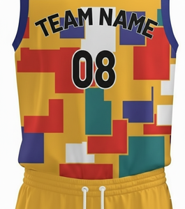 Ensemble de maillots de basket-ball sublimés personnalisés, couleur jaune, col en V, sans manches, séchage rapide, vêtements unisexes pour adultes - Product Image 6
