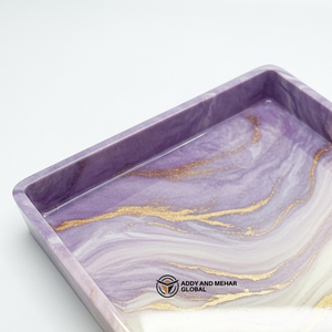Luxury <b>Square</b> Lavender Resin Storage Tray | Gold Vein Purple <b>Marble</b> Effect Decorative Platter for <b>Coffee</b> <b>Table</b> & Home Decor - Product Image 4