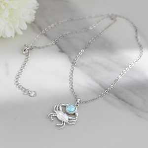 Larimar Sterling Silver <b>Crab</b> Pendant Natural Gemstone Jewelry 925 Silver Necklace For Women Gift Wholesale - Product Image 2