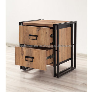 Table de chevet industrielle en bois de manguier massif avec structure métallique et 2 tiroirs pour chambre moderne et mobilier d'entrepôt Nouveauté 2026 - Product Image 5