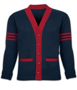 Cardigan pour homme en maille acrylique épaisse à séchage rapide, col en V, manches longues, fermeture boutonnée, couleur unie, bleu marine et rouge, style décontracté - Product Image 1
