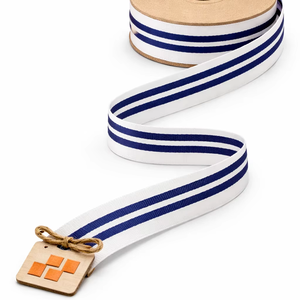 ริบบิ้นตกแต่งโพลีเอสเตอร์ 100% ลายทางสีขาวน้ำเงิน กว้าง 20 มม. ยี่ห้อเนลกามัล อินดัสทรีส์ ทนต่อการหดตัว เหมาะสำหรับตกแต่งเสื้อผ้าและบรรจุภัณฑ์ - Product Image 2