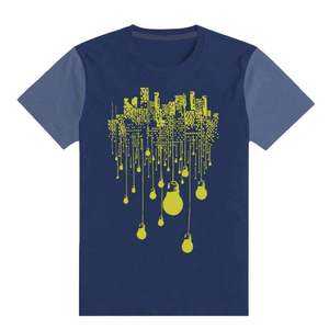 T-shirt en coton pour homme de qualité supérieure OEM, manches courtes, imprimé avec une ampoule de ville, vêtement décontracté, col rond, coupe régulière - Product Image 4