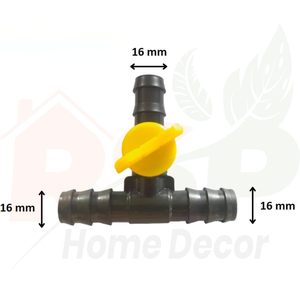 Conector de Riego por Goteo de 3 Vías, 16 mm, Válvula en T, Material PP, Negro y Amarillo, Resistente a la Intemperie, Fácil de Usar - Product Image 6