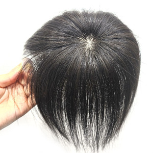 Cosmo Korea Straight <b>Human</b> Hair Hair Topper <b>Wig</b> Piece Invisible Knots Silk Base 130% Density Clip Coverage for Women Hair - Product Image 2