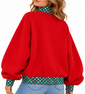 <b>Women's</b> <b>Christmas</b> Oversized Mock Neck <b>Sweatshirt</b> Custom Polka Dot Long Sleeve Winter Holiday Pullover Wholesale Private Lable - Product Image 4