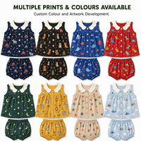 Ensemble d'été pour nouveau-né Happy Farm, 100% coton, haut à manches longues, bloomers, col festonné, couleur unie, t-shirt unisexe, sans danger pour bébé