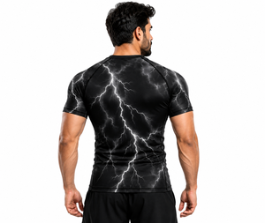 <b>Men's</b> Black Lightning <b>Compression</b> <b>Shirt</b> Short Sleeve Rash Guard Gym Fitness Workout Athletic Base Layer Performance Sportswear - Product Image 4