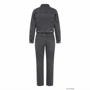 Women Charcoal Gray Denim <b>Jacket</b> And <b>Straight</b> Leg Jeans Set Casual Two Piece Matching Denim Outfit Streetwear Fashion - Product Image 4