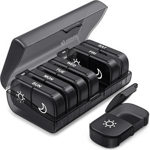 Portapillole Settimanale Nero AM PM, Facile da Usare, con Ampie Aperture Laterali, Custodia per Medicinali con Protezione della Privacy - Product Image 1