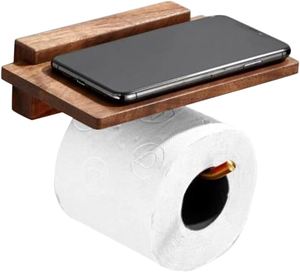 Porte-papier toilette en bois avec logo personnalisé, étagère et support pour téléphone, fixation murale, produit le plus vendu - Product Image 6