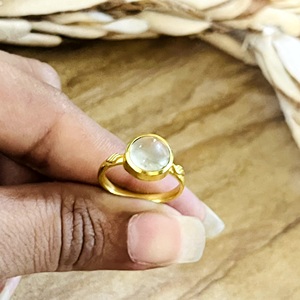 Market Favorite Bohemia <b>Solitaire</b> Gemstone <b>Ring</b> Minimalist Brass Women 18k Gold & <b>Silver</b> Plated Prehnite Wholesale/OEM/ODM - Product Image 4
