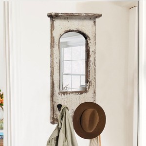 Reclaimed Wood White-Wash <b>Rustic</b> Key Rack Farmhouse Mirror Hooks Wholesale - Product Image 2