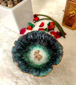 Handmade epoxy resin decorative fruit bowl glossy finish modern <b>kitchen</b> <b>table</b> centerpiece stylish gift item - Product Image 2