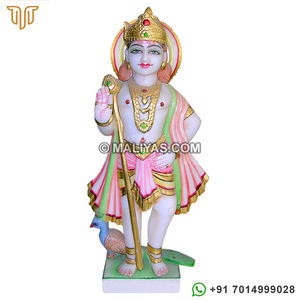 รูปปั้นหินอ่อนมูรูกัน สวามี |   รูปปั้นพระมูรุกันแกะสลักด้วยมือจากหินอ่อนสีขาว พร้อมเวลและนกยูง – มาลียาส - Product Image 1