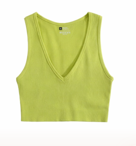 Custom Ribbed Knitted V Neck Vest Casual Breathable Eco Friendly Low Neck <b>Crop</b> Tank <b>Tops</b> Super Stretch Summer <b>TOPS</b> for Women - Product Image 3