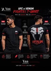 เสื้อยืด Yaa Apparels UFC x Venum Fighter สำหรับผู้ชาย สีดำ แขนสั้น คอกลม ดีไซน์สปอร์ต ระบายอากาศได้ดี ผ้าคอตตอนเจอร์ซีย์ ทรงพอดีตัว - Product Image 1