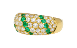 Bague de fiançailles et de mariage glamour pour femme, plaquée or 10 carats, avec diamants ronds naturels et émeraudes serties pavé, style éternité - Product Image 3