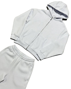 Custom High Quality Blank 100% Cotton 420gsm <b>Zip</b> <b>up</b> Hoodies and Sweatpants Set Plain Heavyweight Zipper Tracksuits for Men - Product Image 3