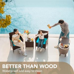 3-Piece All-Weather Black Wicker Patio Furniture Set Comfortable PE <b>Rattan</b> Garden <b>Sofa</b> with Washable Cushions and Table - Product Image 5