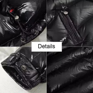 Veste matelassée noire brillante personnalisée pour homme, vente en gros, manteau à capuche brillant, veste d'hiver chaude rembourrée, vêtement d'extérieur OEM de haute qualité - Product Image 3