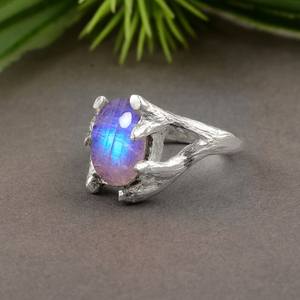 Oval Rainbow Moonstone 925 Sterling <b>Silver</b> IGI Certified Luxury Statement <b>Ring</b> Handmade Gemstone Jewelry for Party Occasions - Product Image 6