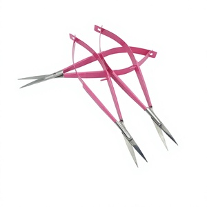 Professional 4.5" Dark Pink Micro Scissors Eye Brow <b>Nail</b> Beauty Extra Sharp Straight Stainless Steel Spring Action Customized - Product Image 3
