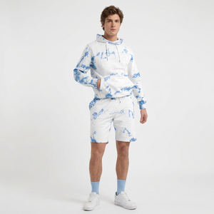 Ensemble sweat à capuche et short blanc et bleu pour homme – Survêtement décontracté d'été à manches longues avec cordon de serrage et poches en polyester respirant - Product Image 4