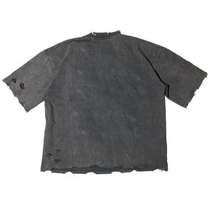 Camiseta Oversize Desgastada con Bajo Irregular y Rasgados, 2025, Venta al por Mayor, Personalizada, 100% Algodón, Manga Corta - Product Image 3