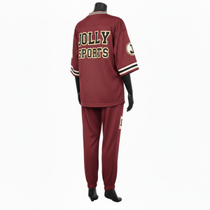 Conjunto deportivo de pantalón y jersey de malla transpirable GSM Premium para mujer, color borgoña, con logotipo bordado en la malla. - Product Image 5